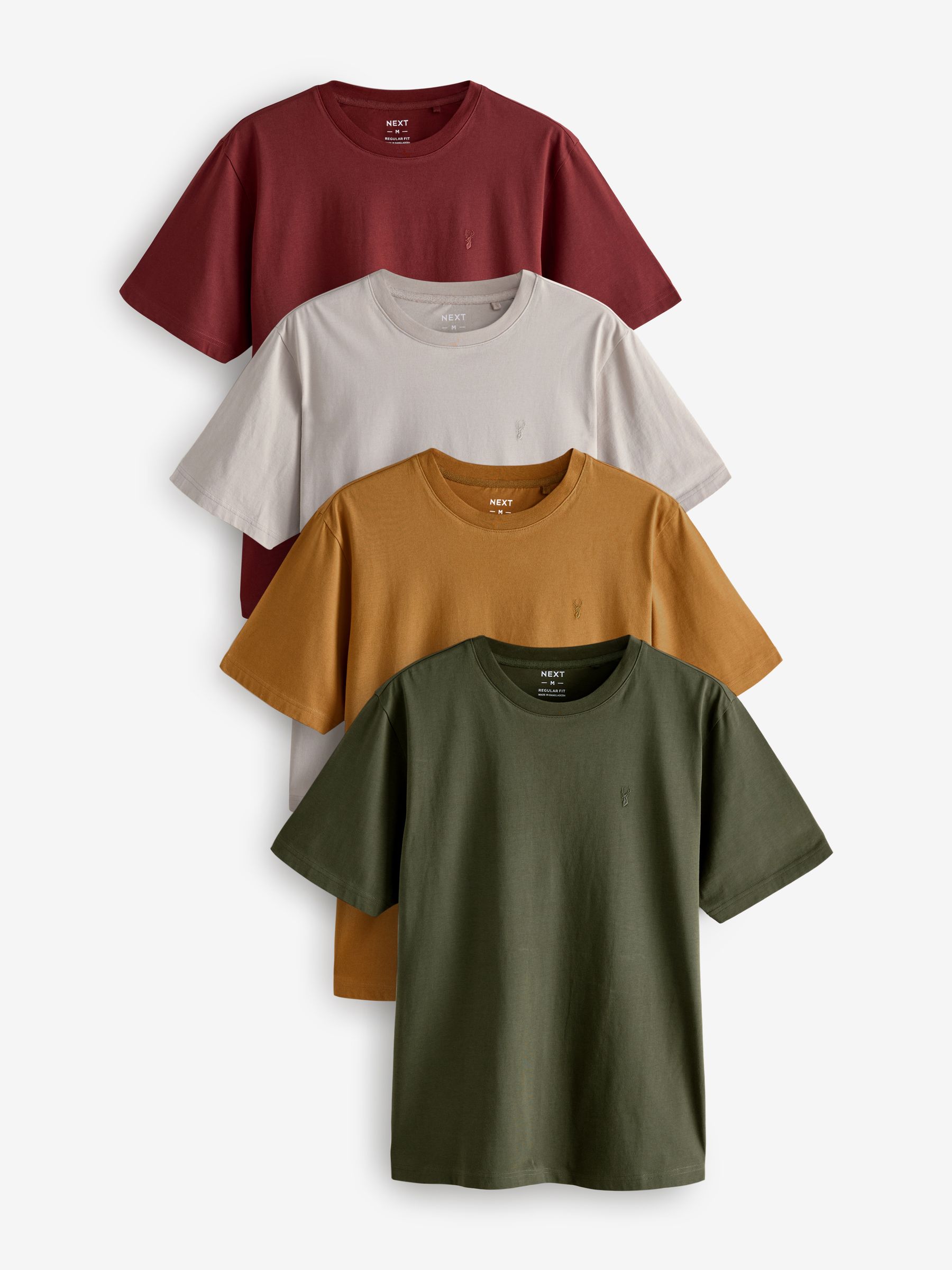 Khaki Green/Putty/Brown/Yellow Regular Fit 100% Cotton T-Shirts 4 Pack