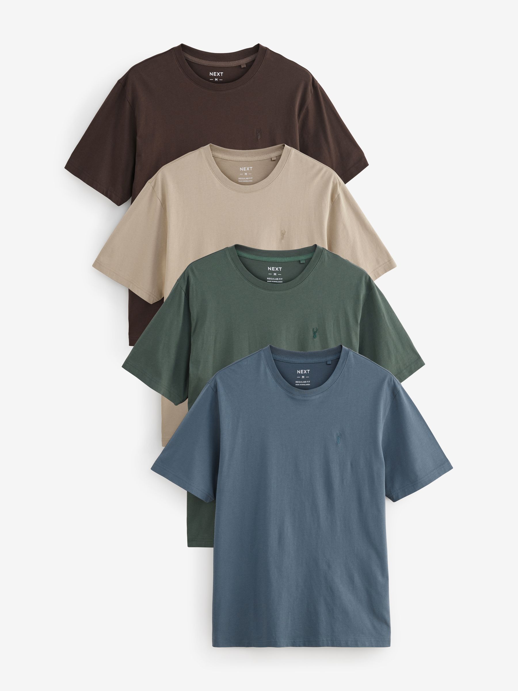 Blue/Green/Neutral/Brown Regular Fit 100% Cotton T-Shirts 4 Pack