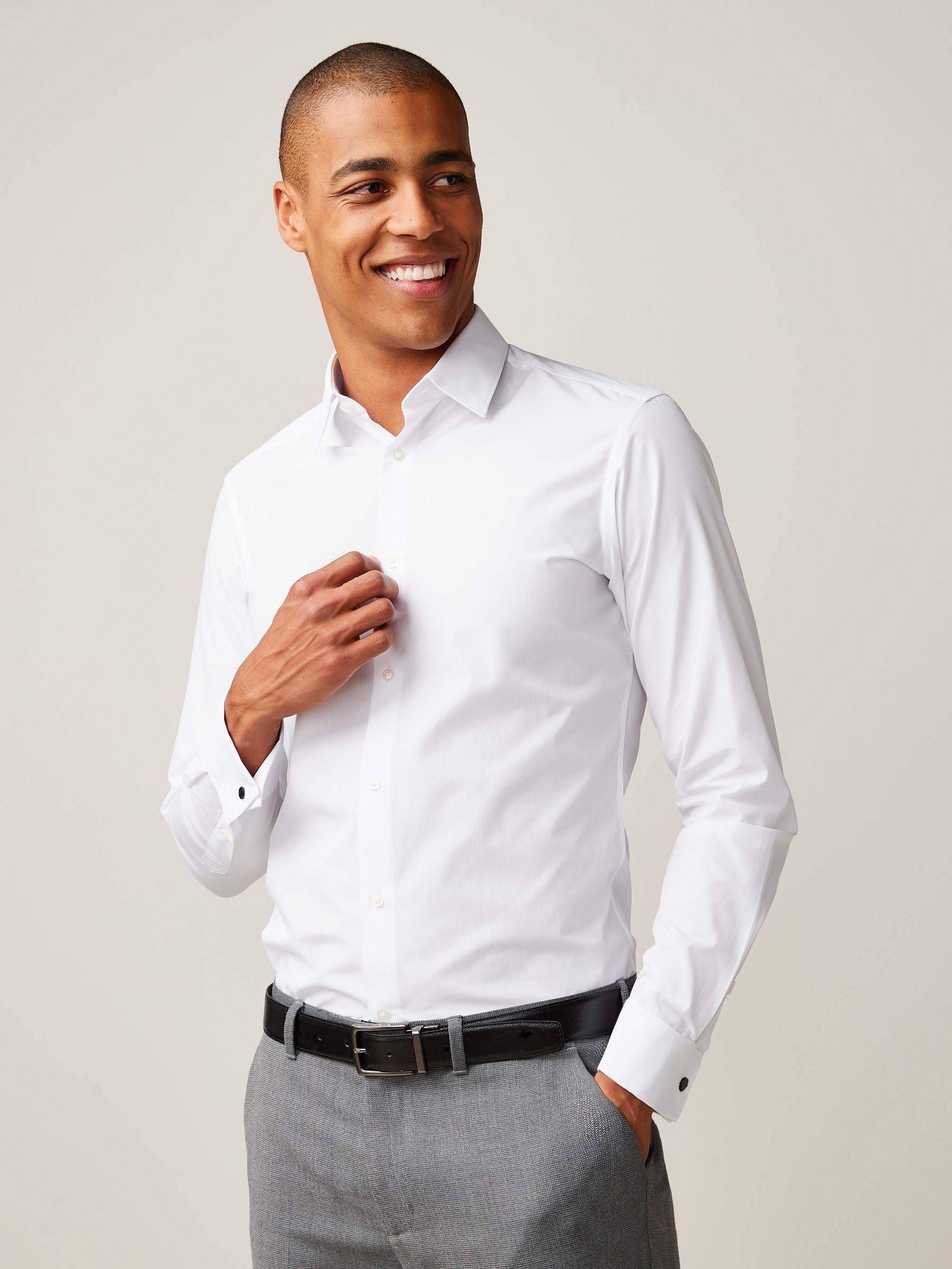 White Slim Fit Easy Care Double Cuff Shirt
