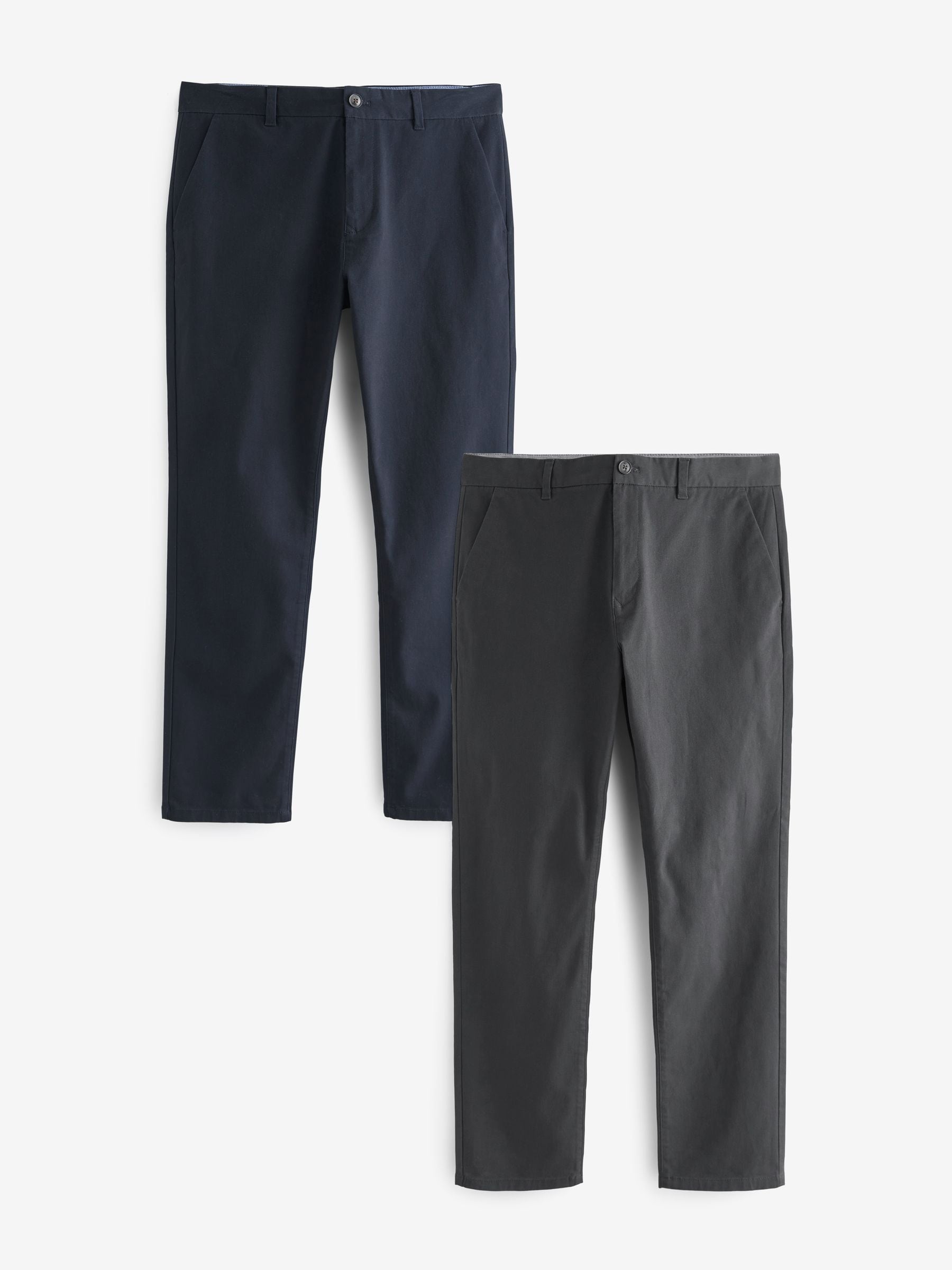 Navy Blue/Grey Charcoal Slim Fit Stretch Chino Trousers 2 Pack