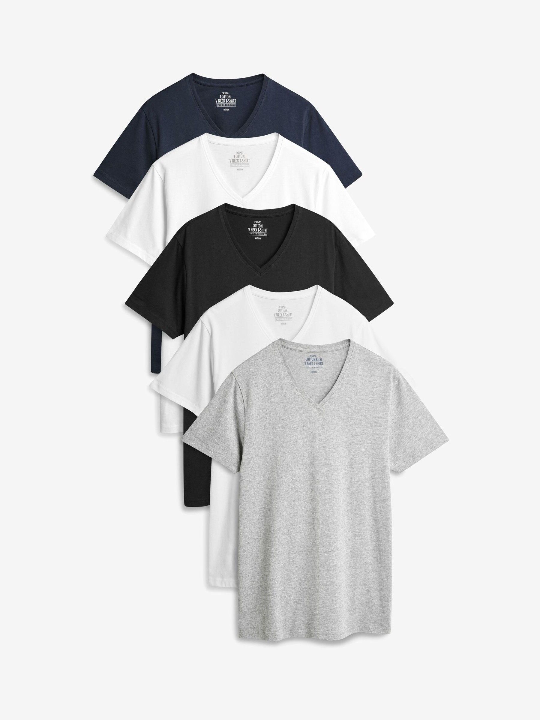 Mixed Regular Fit 100% Cotton V-Neck Underwear T-Shirts 5 Pack