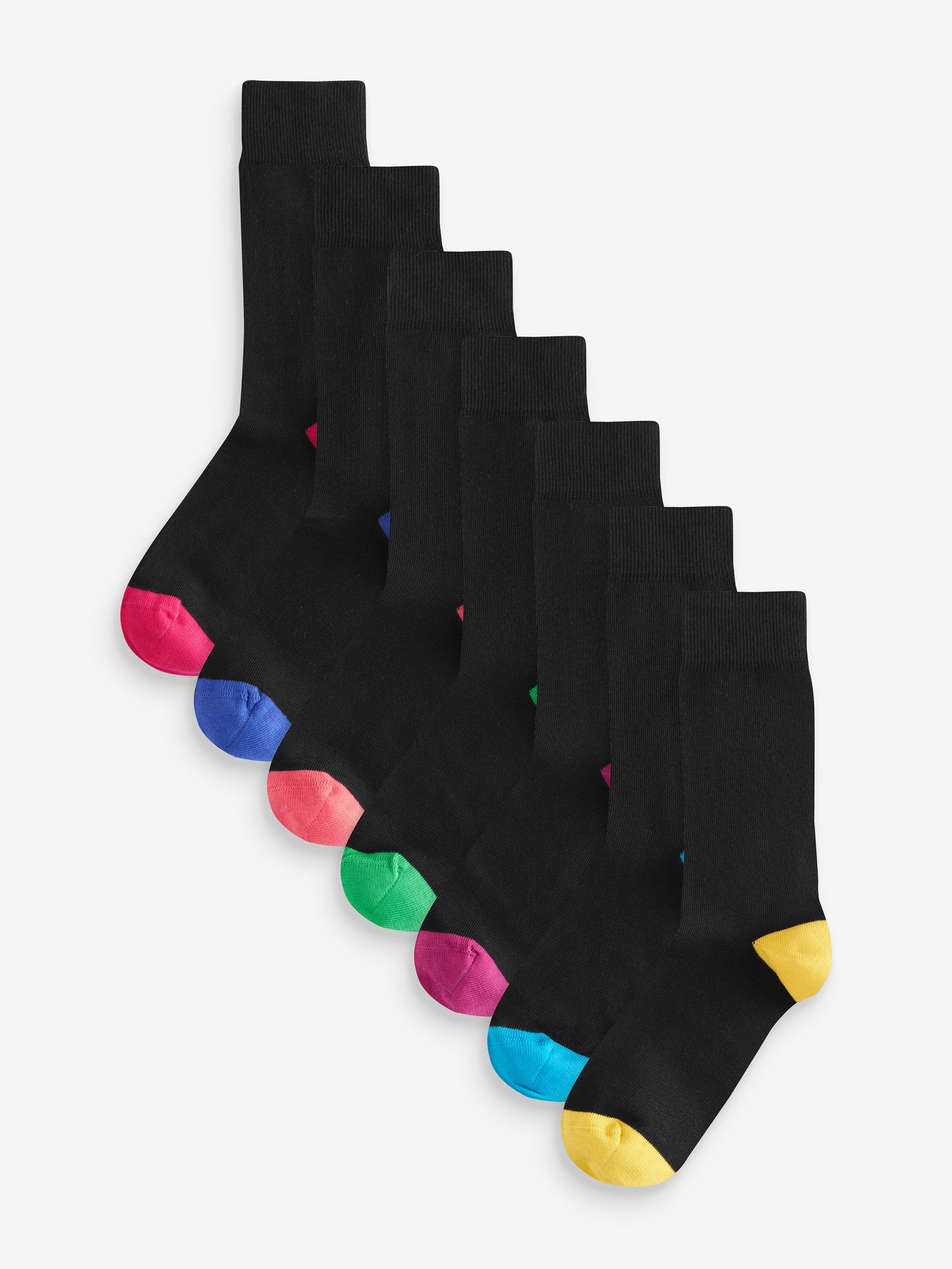 Rich Heel Toe 7 Pack Mens Cotton Rich Black Socks