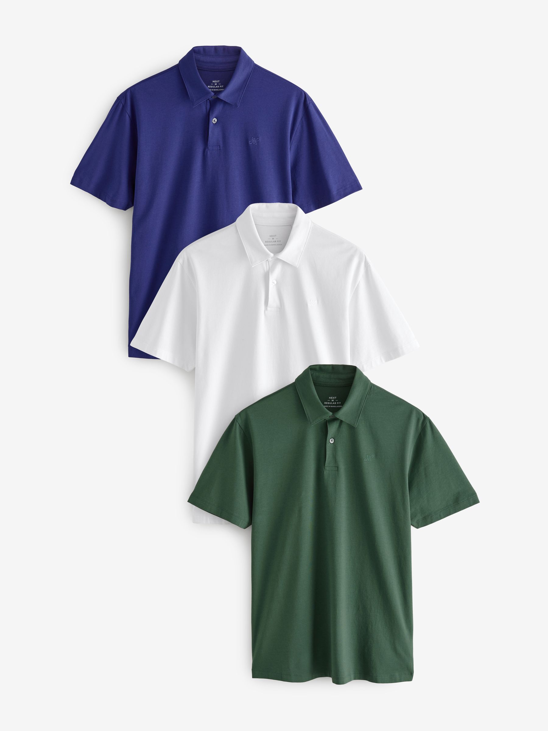 Blue/White/Green Regular Fit Short Sleeve Jersey Polo Shirts 3 Pack