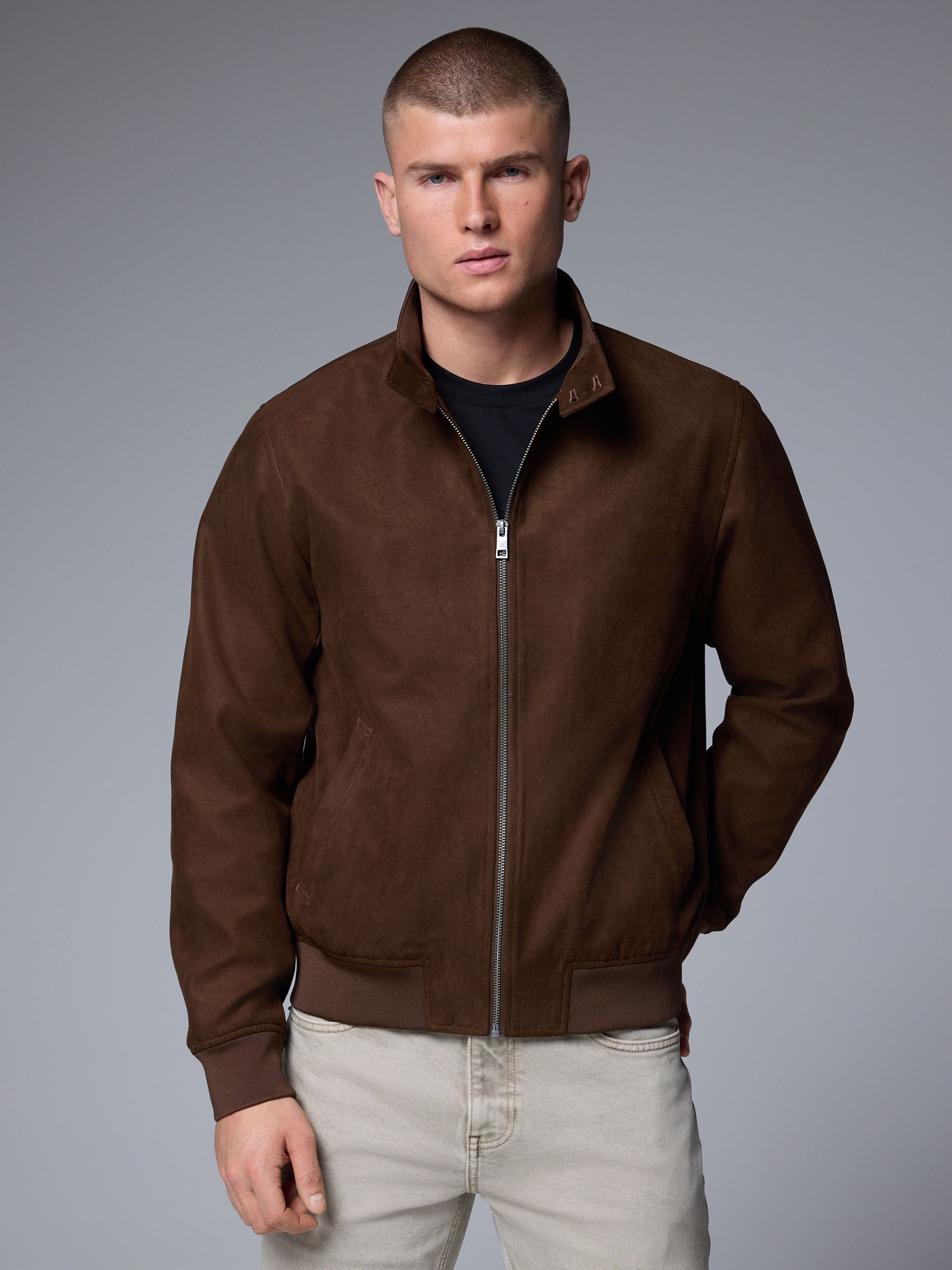 Brown Faux Suede Harrington Jacket