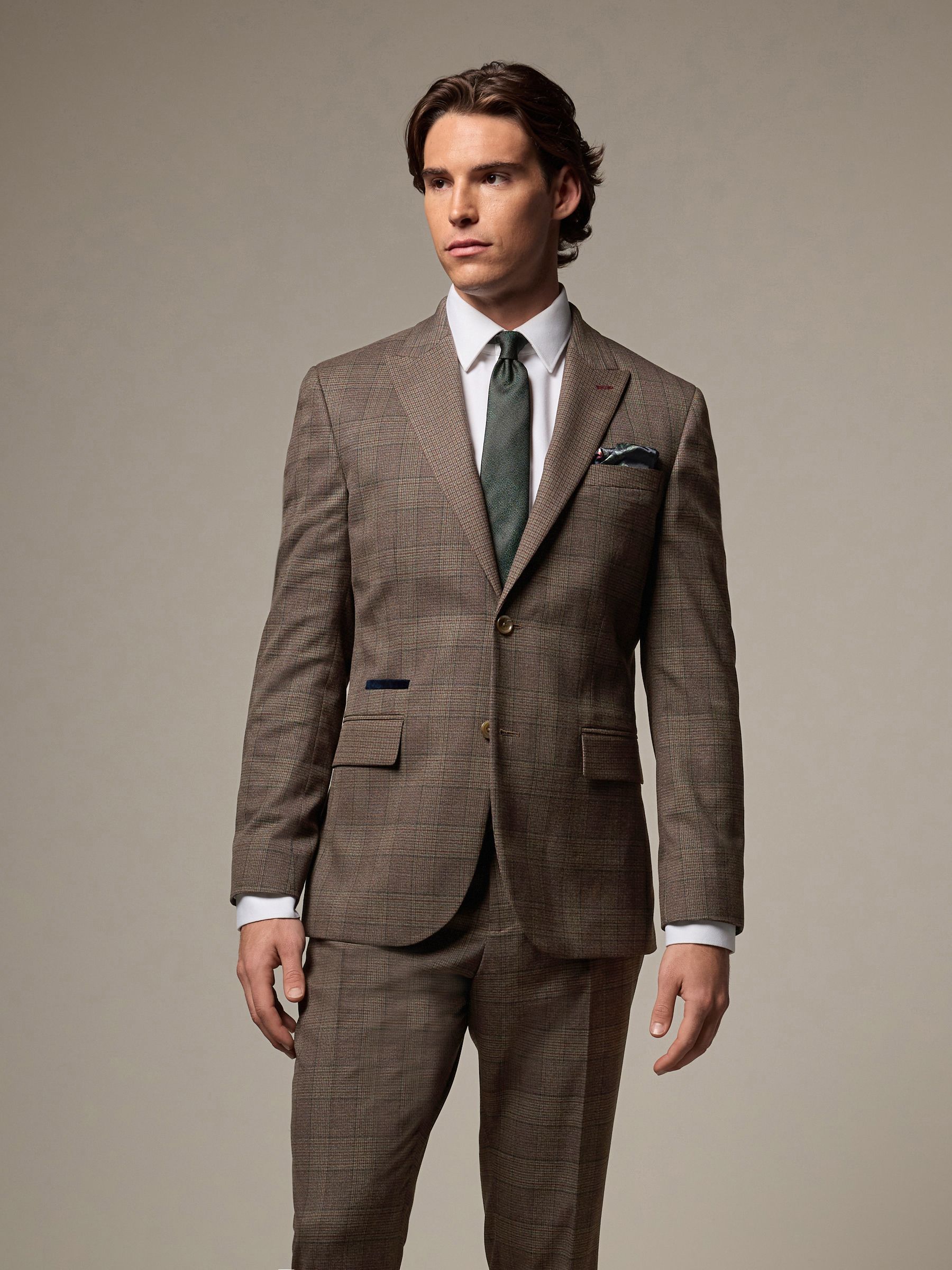 Brown Trimmed Check Suit Jacket
