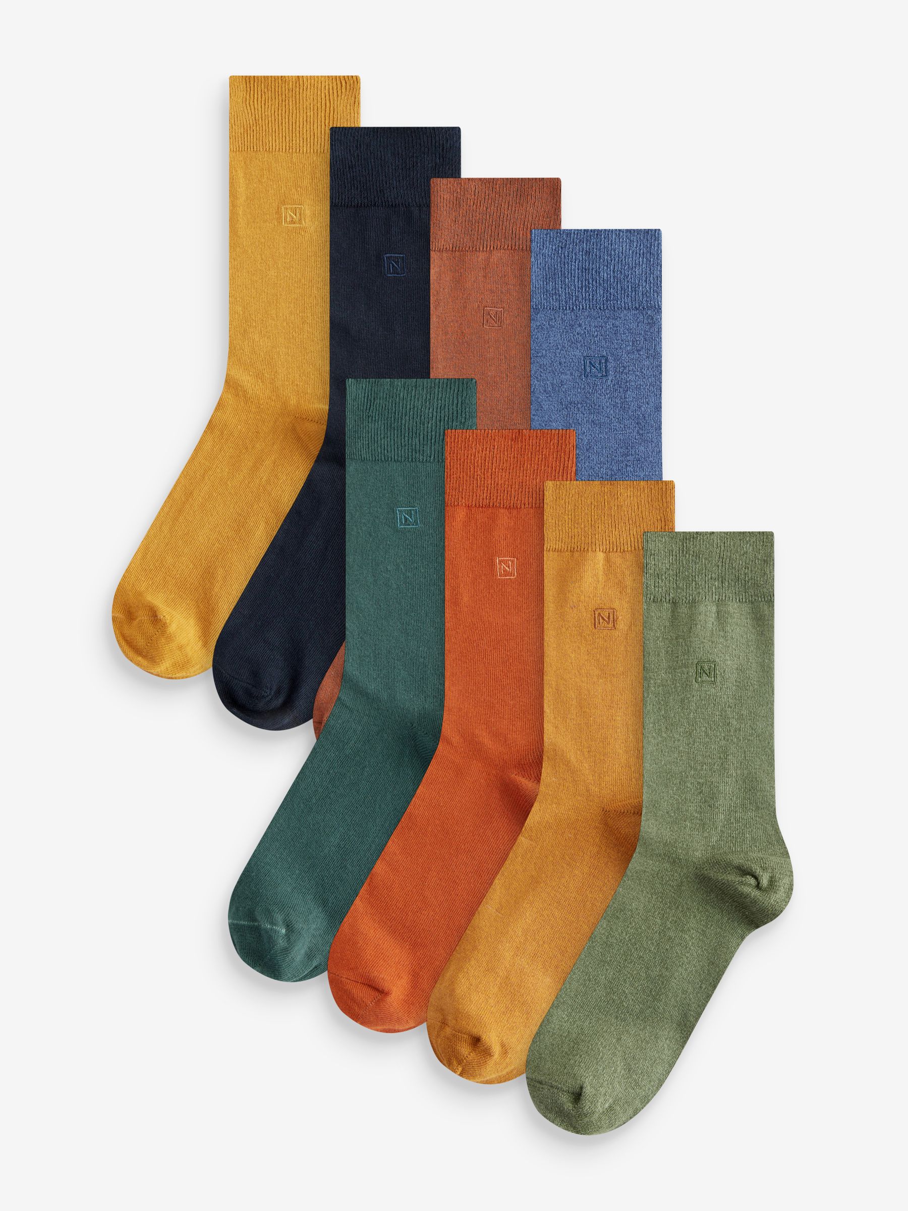 Blue/Orange/Green 8 Pack Embroidered Lasting Fresh Socks