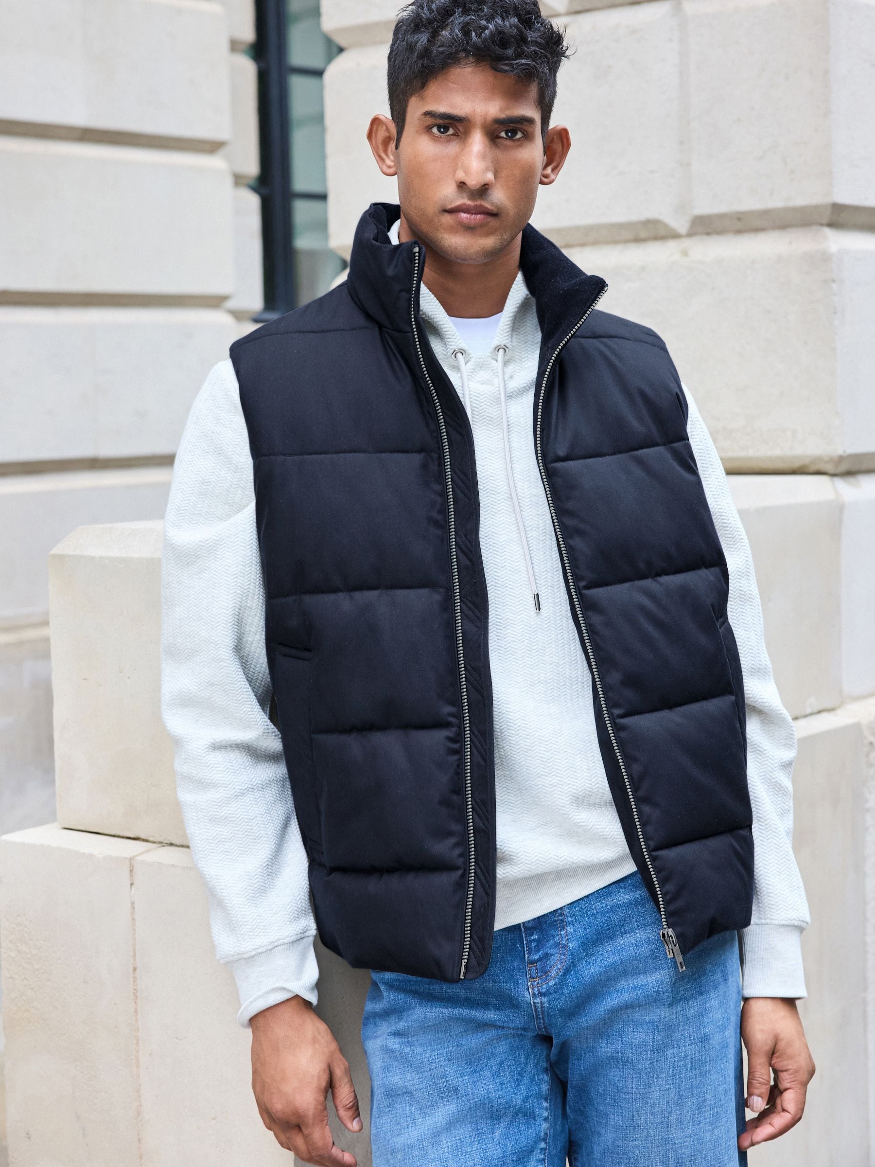 Navy Blue Funnel Neck Gilet
