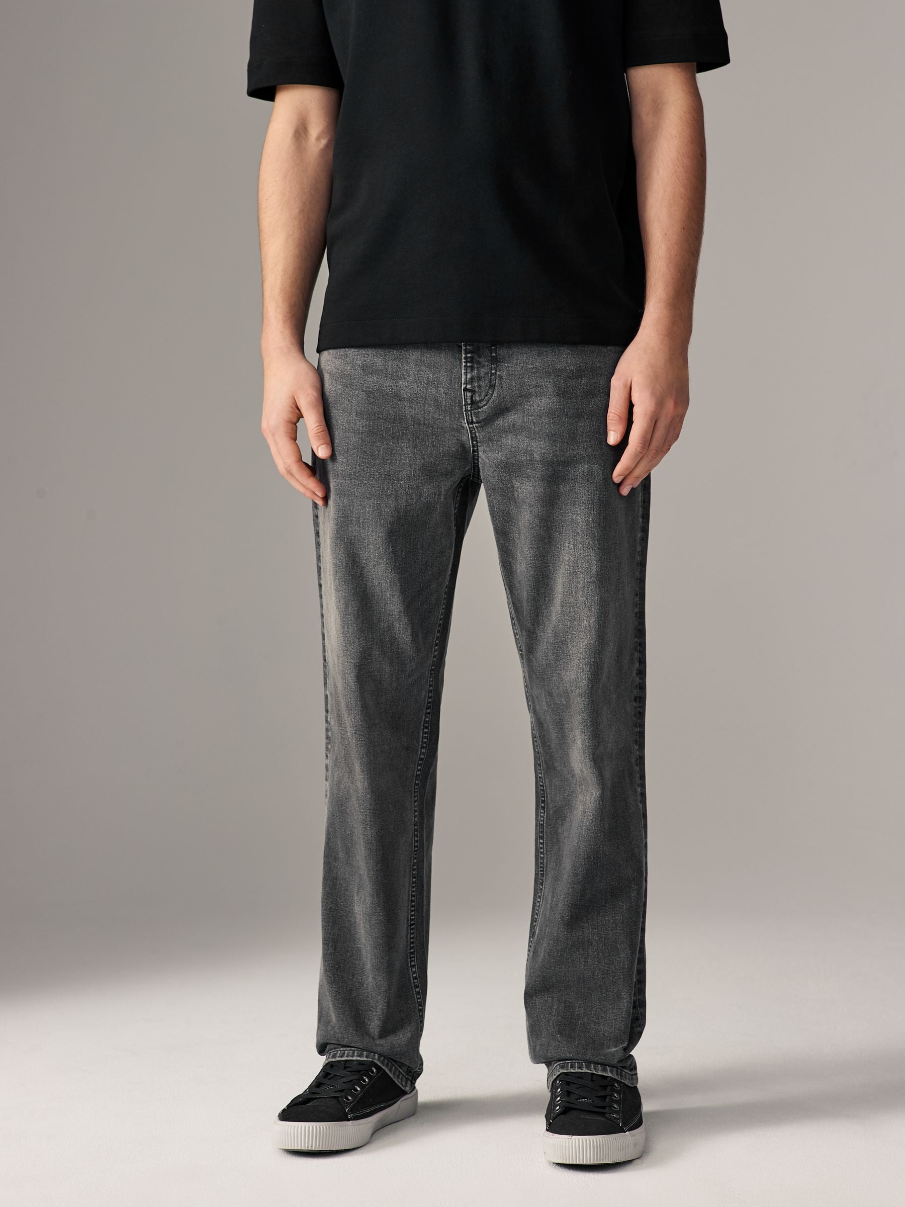 Grey Vintage Single Straight Fit Classic Stretch Jeans