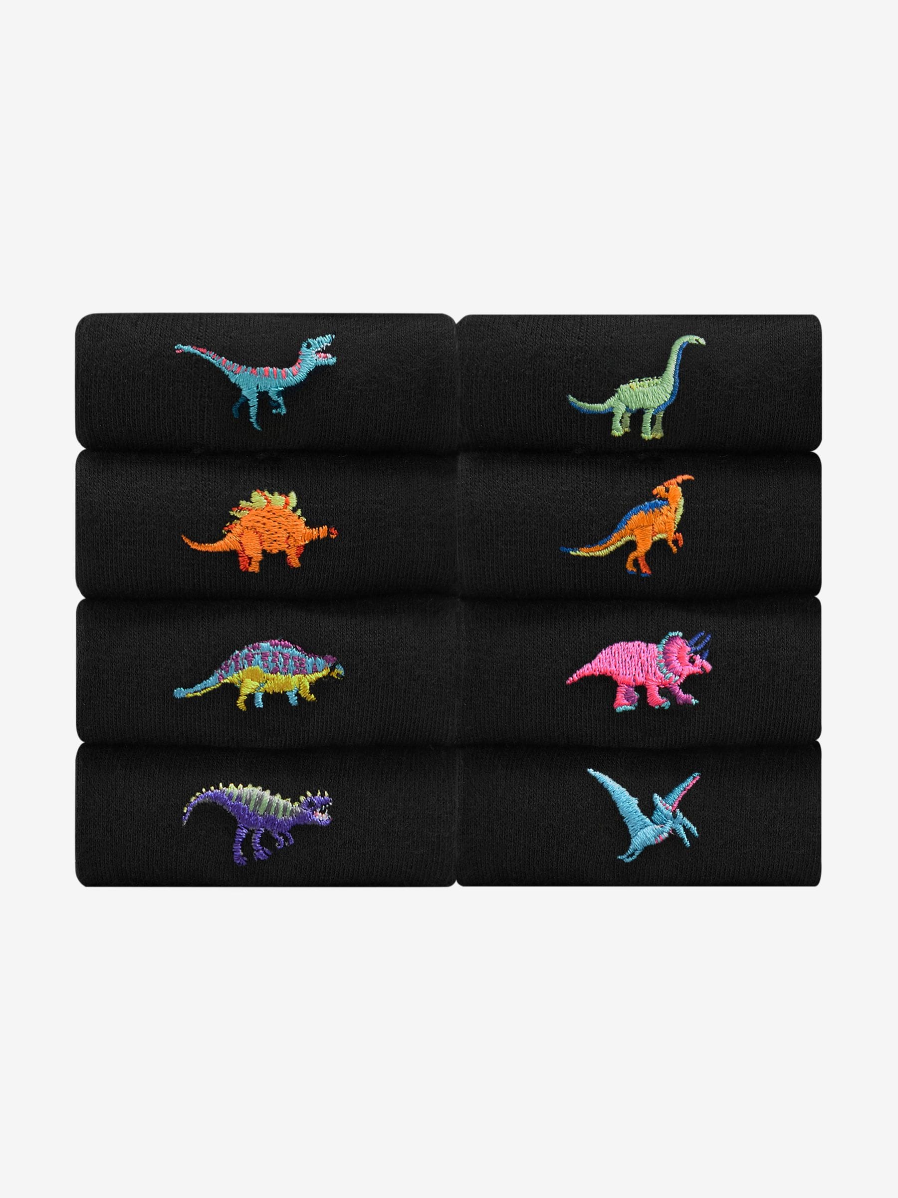 Bright Dinosaur Fun Embroidered Socks 8 Pack