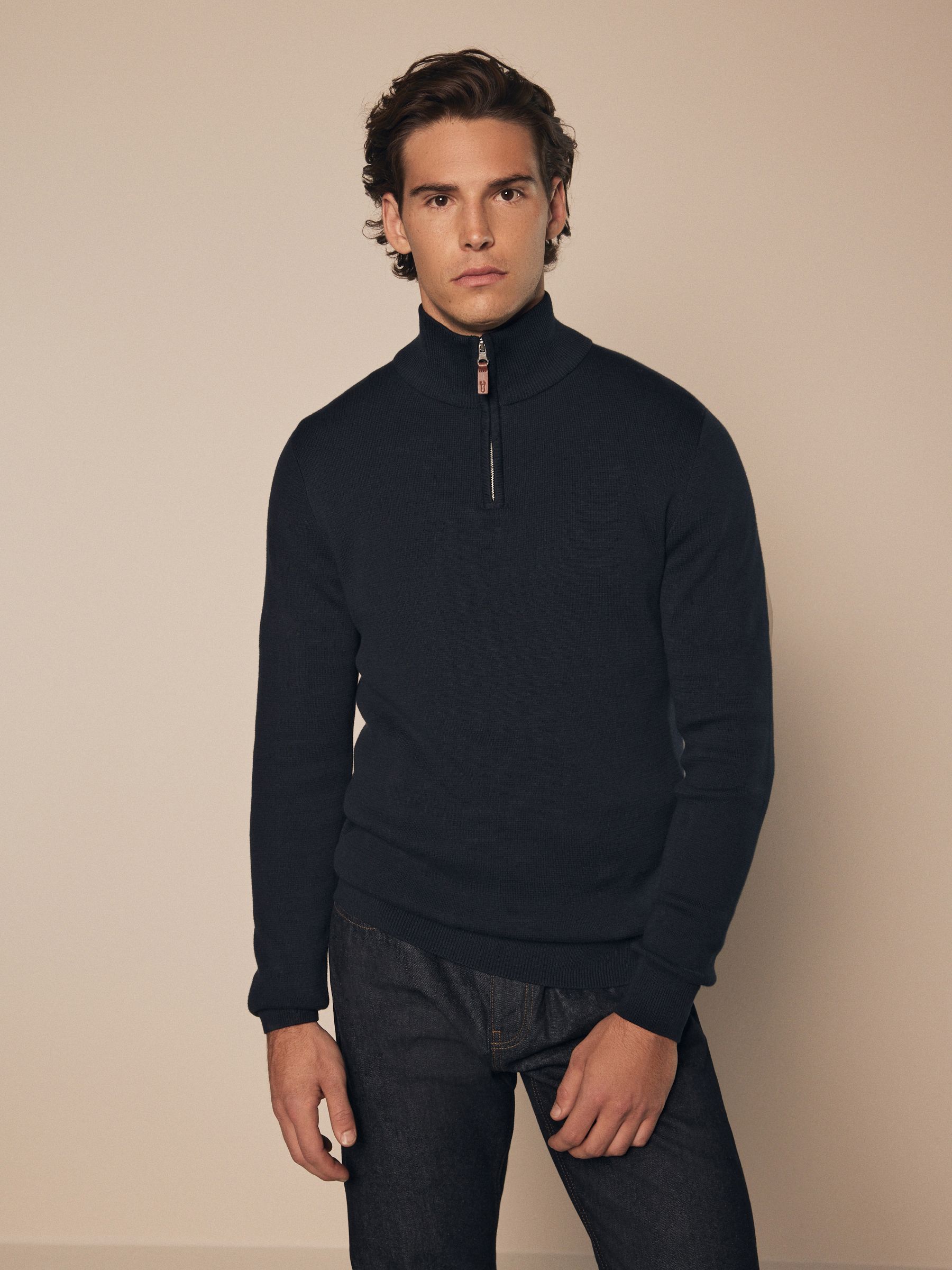 Navy Blue Plain Regular Fit 100% Cotton Premium Quarter Zip Jumper