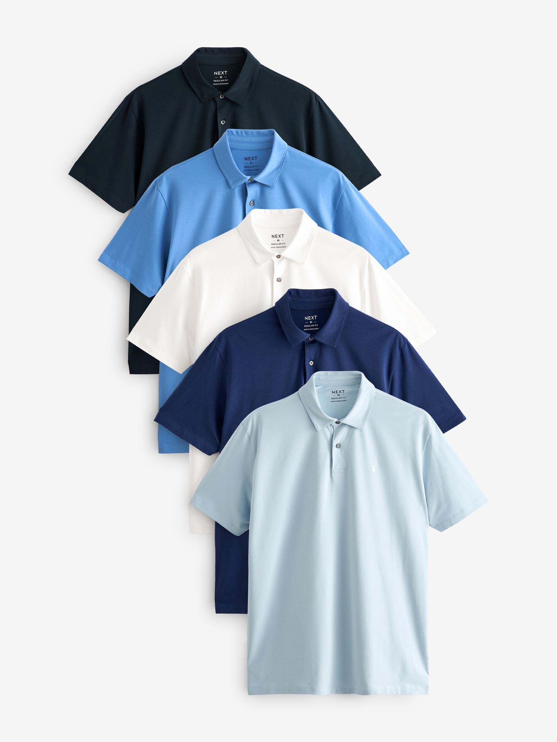 Blue Regular Fit Short Sleeve Jersey Polo Shirts 5 Pack