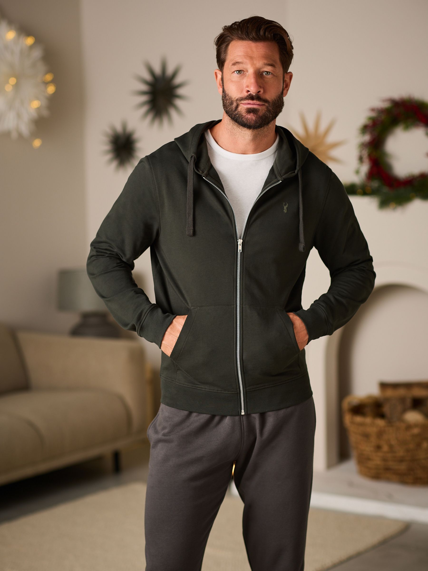 Khaki Green 100% Cotton Lightweight Zip Up Hoodie