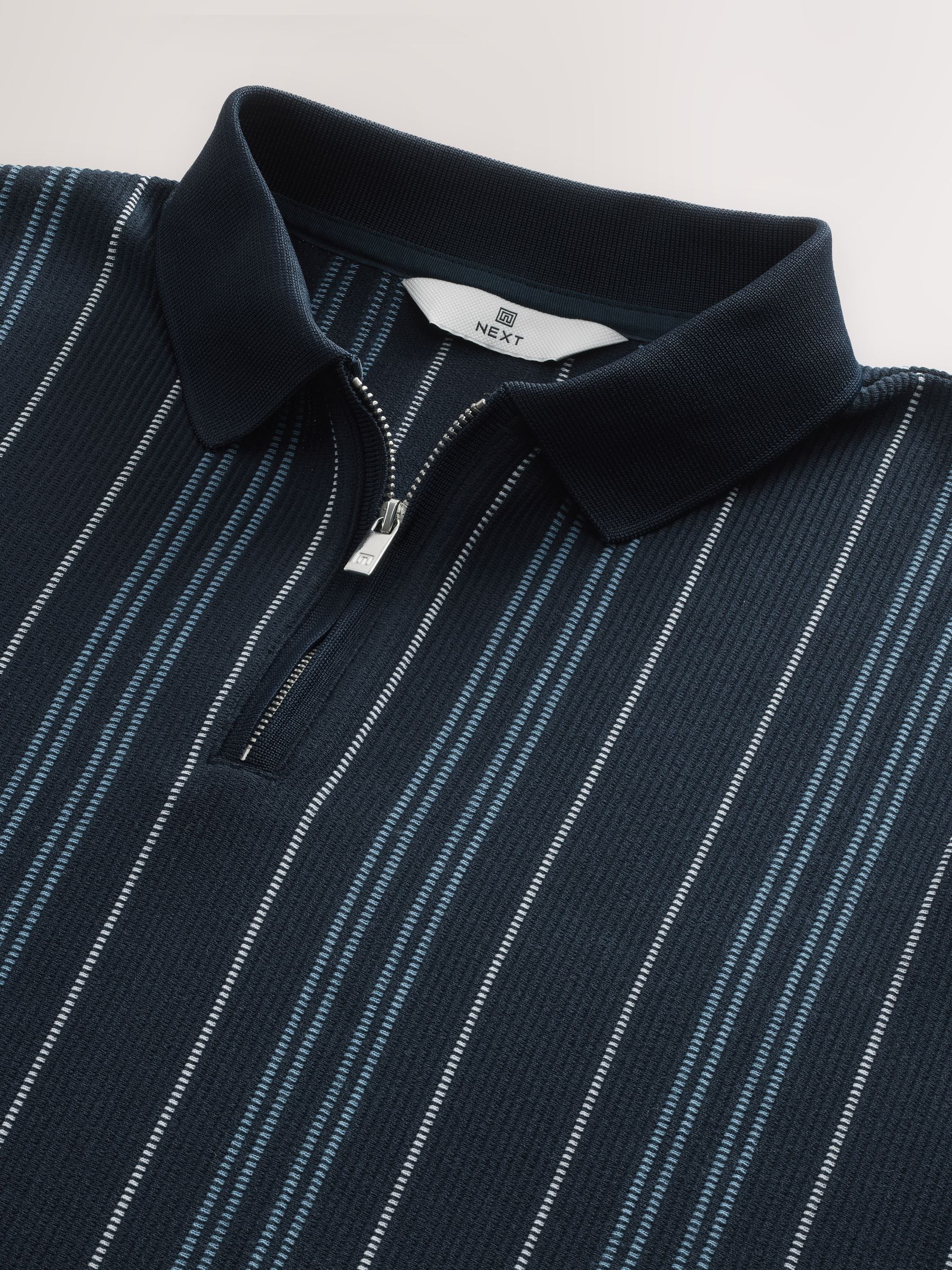 Navy Blue Vertical Stripe Quarter Zip Polo Shirt