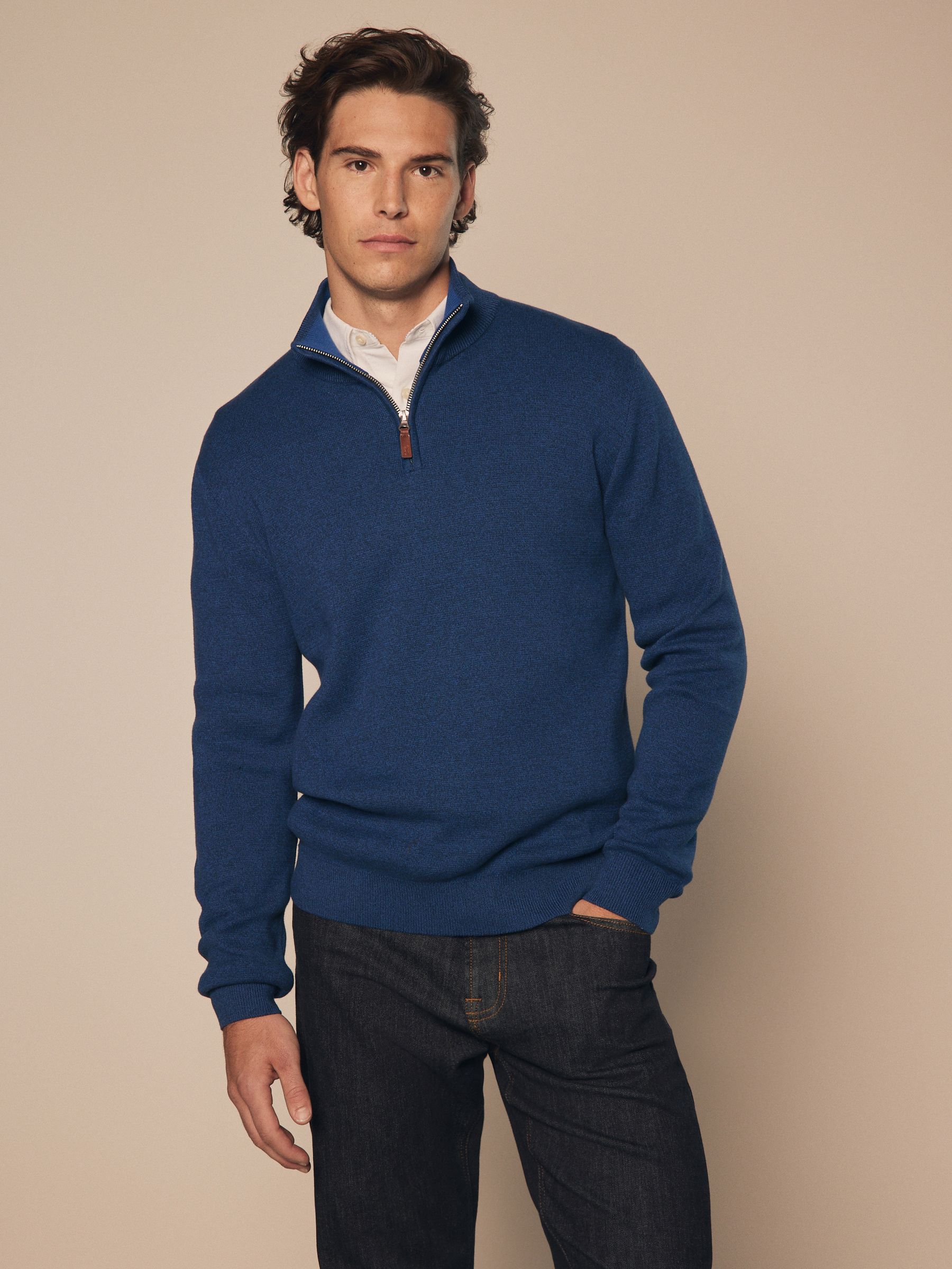 Cobalt Blue Plain Regular Fit 100% Cotton Premium Quarter Zip Jumper